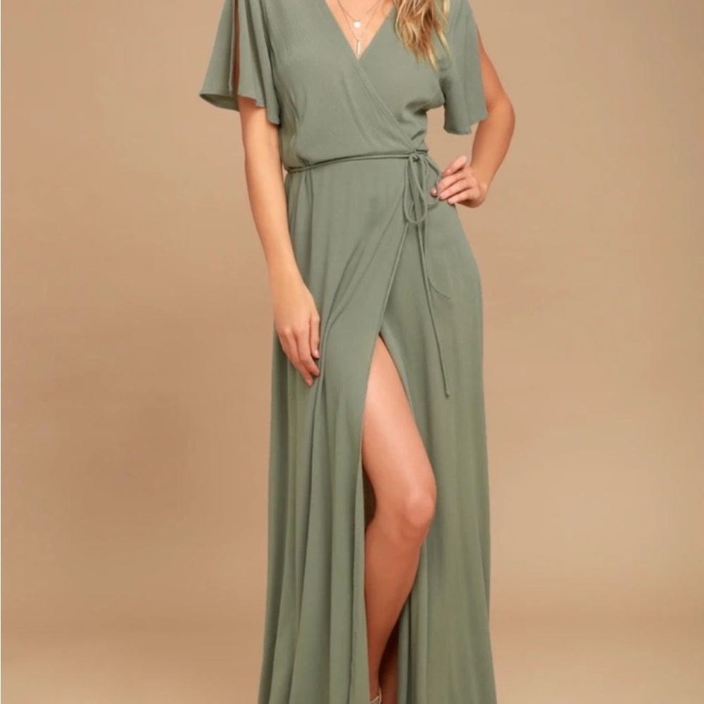 Lulu’s Washed Olive Wrap Maxi Dress NWT